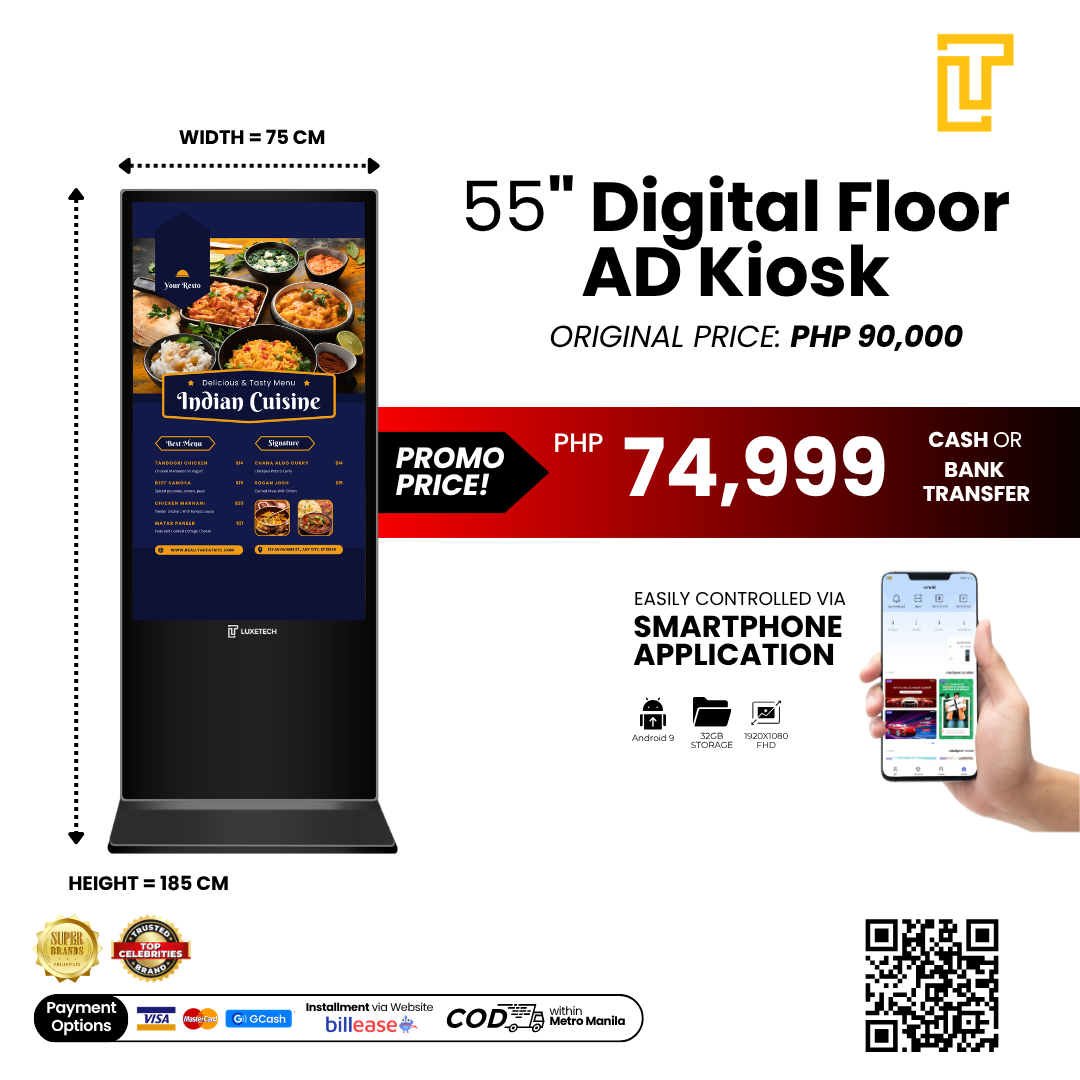 Luxetech Ad 43" and 55" - Digital Floor Stand Kiosk